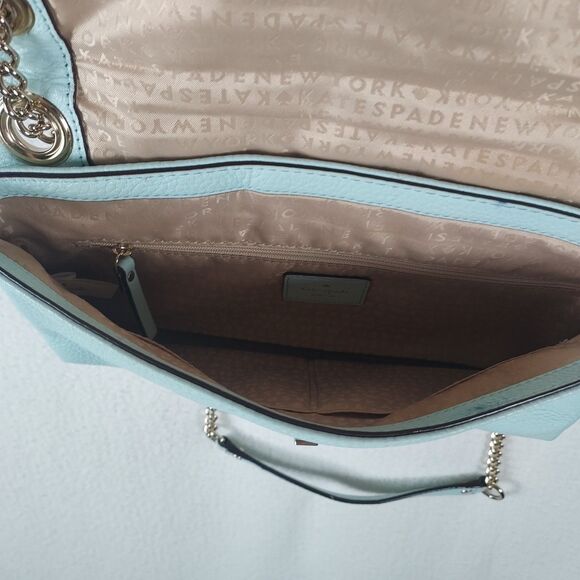 Kate Spade Quilted Pebbled Leather Turnlock Shoulder Bag Blue Gold Chain - Picture 7 of 16